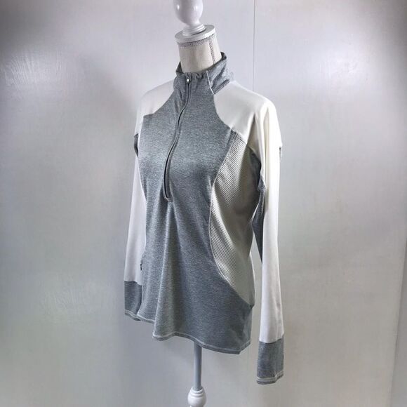 Athleta White Gray Long Sleeve Top Size M - Picture 3 of 8